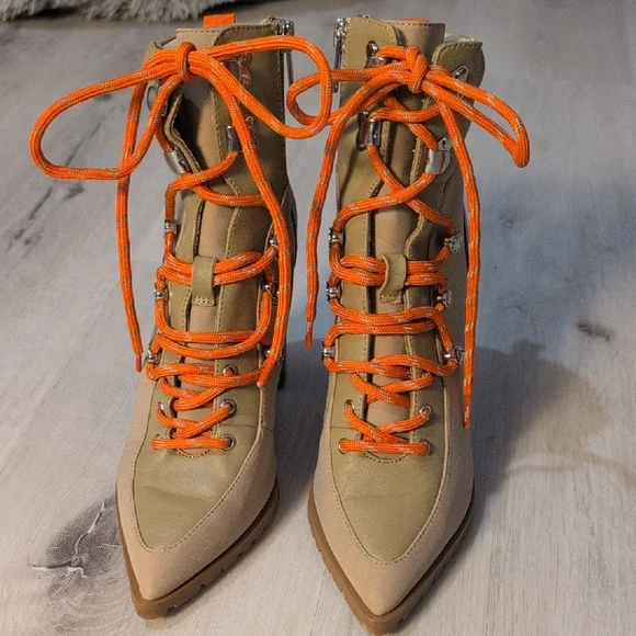 Steve Madden Tan and Orange Lace Up Boots - Picture 1 of 12